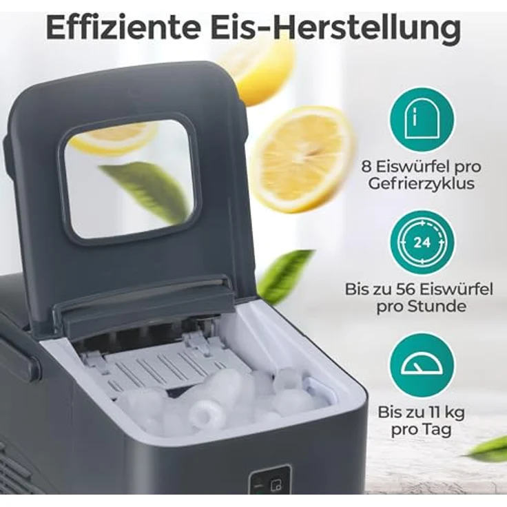 KLAMER Eiswürfelmaschine klein (2025), 8 Eiswürfel in 8 Minuten, 11 kg Eis pro Tag, 2 Größen, 1 L Wassertank, Geräuscharm, mit Eisschaufel und Tragegriff – Bild 4