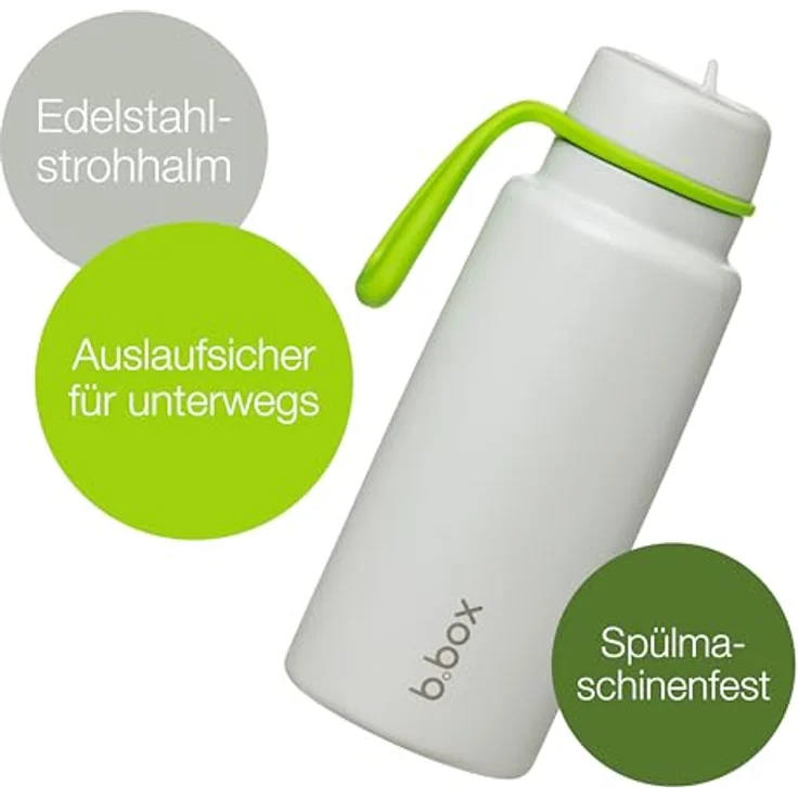 b.box Isolierte Flip-Top Wasser- und Trinkflasche 1 L, Edelstahl, dreiwandig, hält Getränke bis zu 46 Stunden kalt, mit Klappdeckel und herausnehmbarem Strohhalm – Bild 2