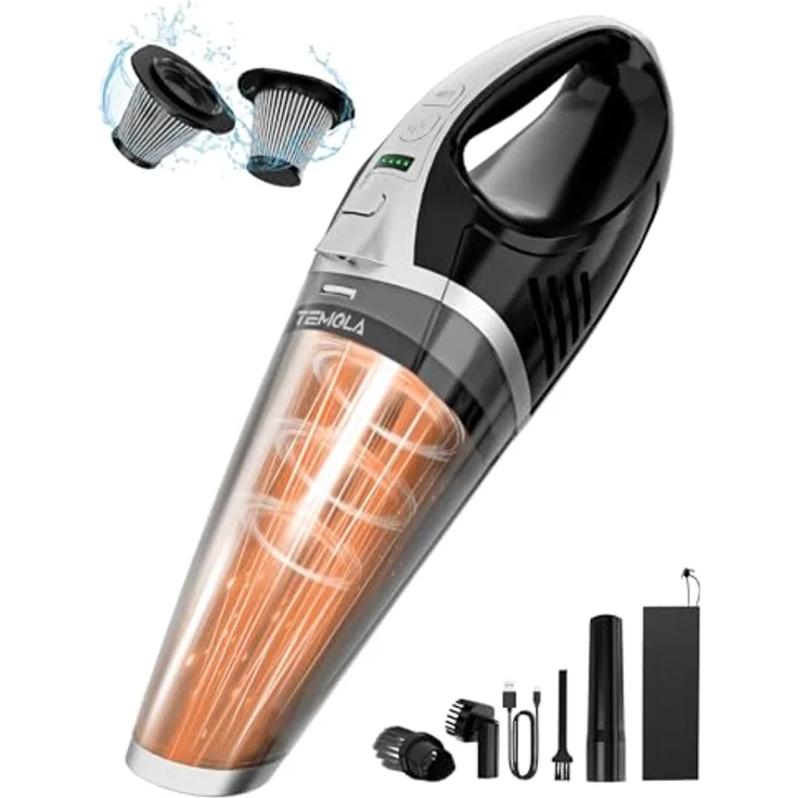 TEMOLA Handstaubsauger Akku, 15000PA Leistungsstarker Handstaubsauger Kabellos mit LED-Licht, Mini Staubsauger mit Bürstenlosem Motor, 2-Geschwindigkeit Staubsauger für Auto, Haus, Küche, Tierhaare – Bild 1
