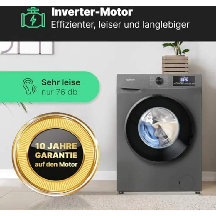 Bomann Waschmaschine WA 7175 titan - schwarz | 7kg, 1400 U/min, Invertermotor, 15 Programme, 10 Jahre Motor-Garantie, Endzeitvorwahl – Bild 4