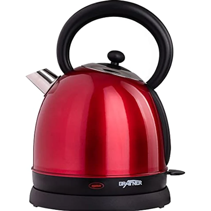 Grafner Retro-Wasserkocher 1,8 Liter, 2200 Watt, ohne Thermometer, Trockengehschutz, mit Cool-Touch Griff, 360 °C-Basis, Edelstahl, rot – Bild 3