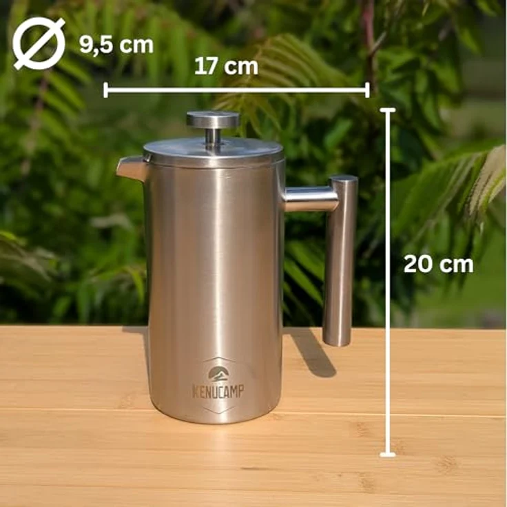 Kenucamp® French Press 800ml, Isolierende Edelstahl Kaffeepresse (Silber), Doppelwandig & Langlebig, Thermo Kaffeebereiter für 2–3 Tassen – Bild 2