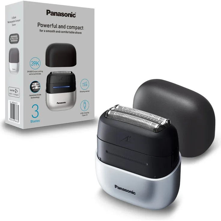Panasonic Elektrorasierer ES-CM3BKS503, Kompakt, 3 Edelstahlklingen, USB-Laden (Typ-C), Touch Control in Schwarz-Silber