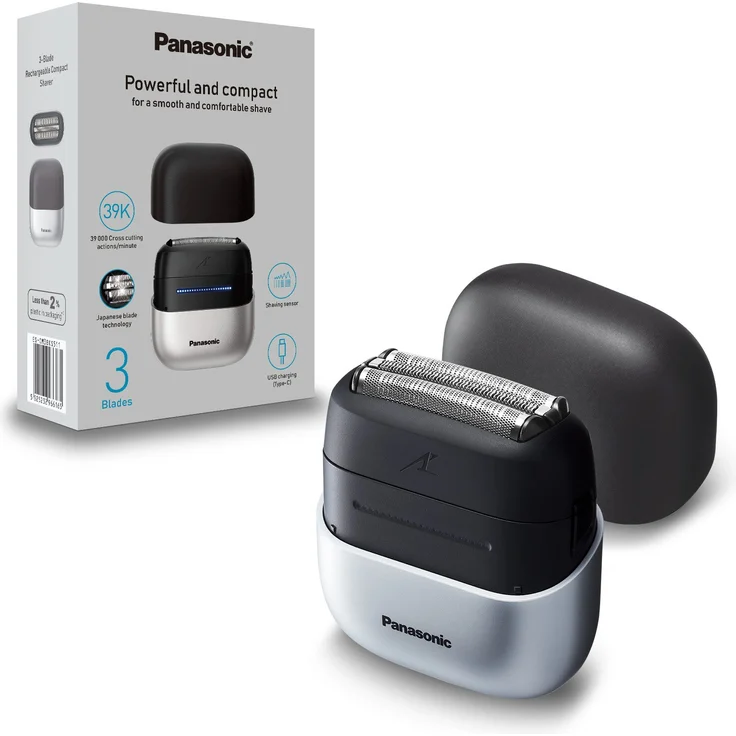 Panasonic Elektrorasierer ES-CM3BKS503, Kompakt, 3 Edelstahlklingen, USB-Laden (Typ-C), Touch Control in Schwarz-Silber – Bild 1