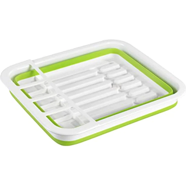 Wenko Geschirrabtropfer Gaia faltbar, zusammenfaltbarer Geschirr Abtropfständer für die Küche, Abtropfgestell mit Besteck-Halter und Tellerständer, Kunststoff, 36,5 x 13 x 31 cm, Grün-weiß – Bild 6