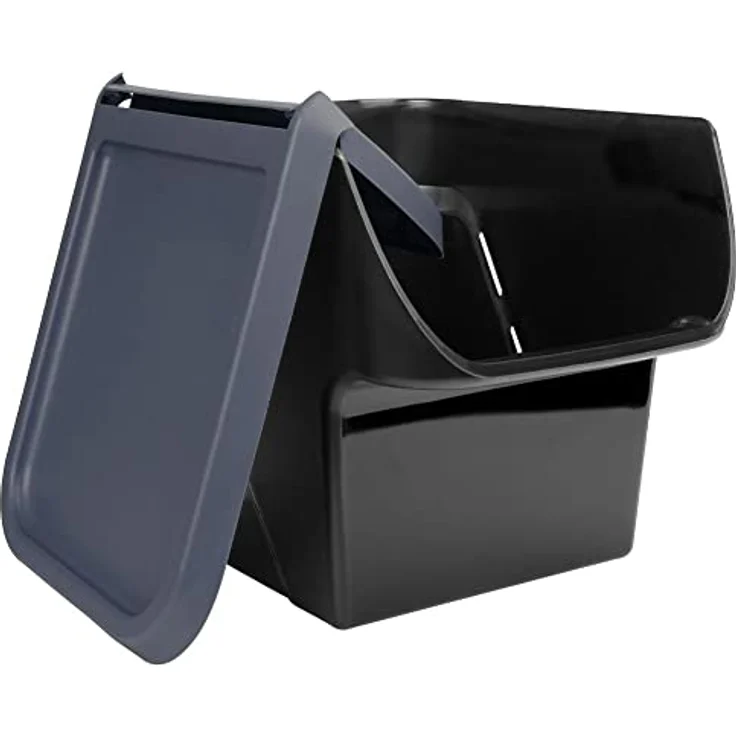 Vilde Aufbewahrungsbehälter, Frischhaltebox für Gemüse und Obst, lebensmittelecht, 13l, mit Klappe, Schwarz/Anthrazit, Made in EU – Bild 3