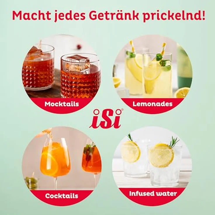 iSi Twist'n Sparkle Virtuoso Wassersprudler 0.95L – Soda Maker für Sprudelwasser, Säfte & Cocktails mit rutschfester Silikon Hülle – platzsparendes Design, Made in Austria – Bild 3