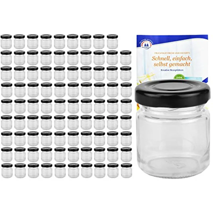 100er Set Sturzglas 53 ml To 43 schwarzer Deckel incl. Diamant Gelierzauber Rezeptheft