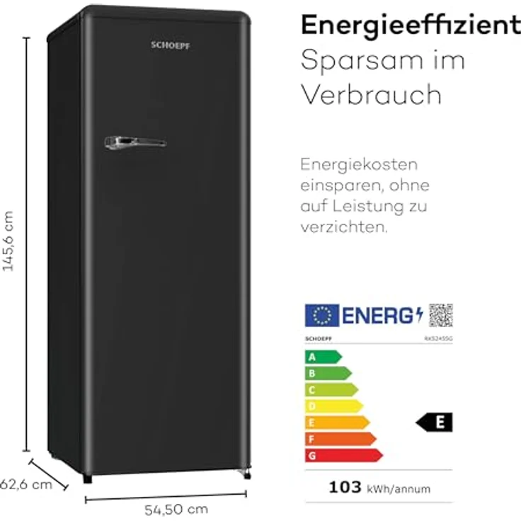 Schoepf Retro Vollraumkühlschrank RKS245B Schwarz matt 238 Liter Nutzinhalt LED-Beleuchtung Vintage Style – Bild 7