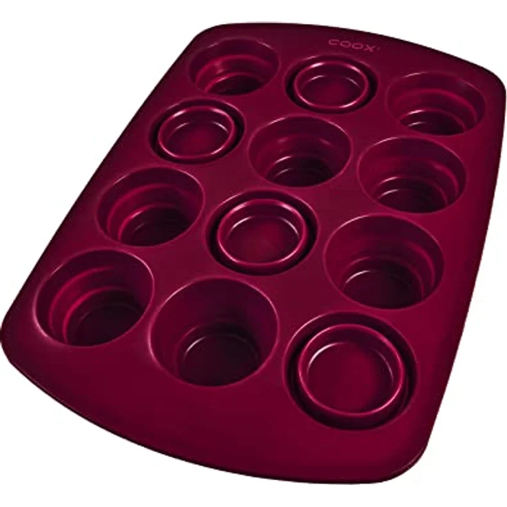 coox MUFFINFORM in Dunkelrot, Platzsparendes Muffinblech mit faltbaren Förmchen, Silikon BPA-frei, für 12 Muffins geeignet – Bild 1