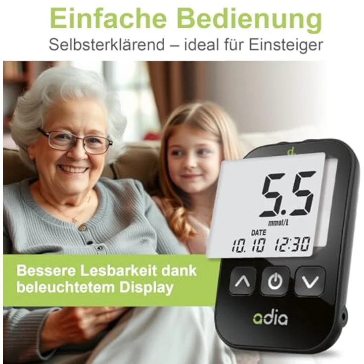 adia Blutzuckermessgerät Set inkl. 10 Teststreifen, mmol-l – Bild 6
