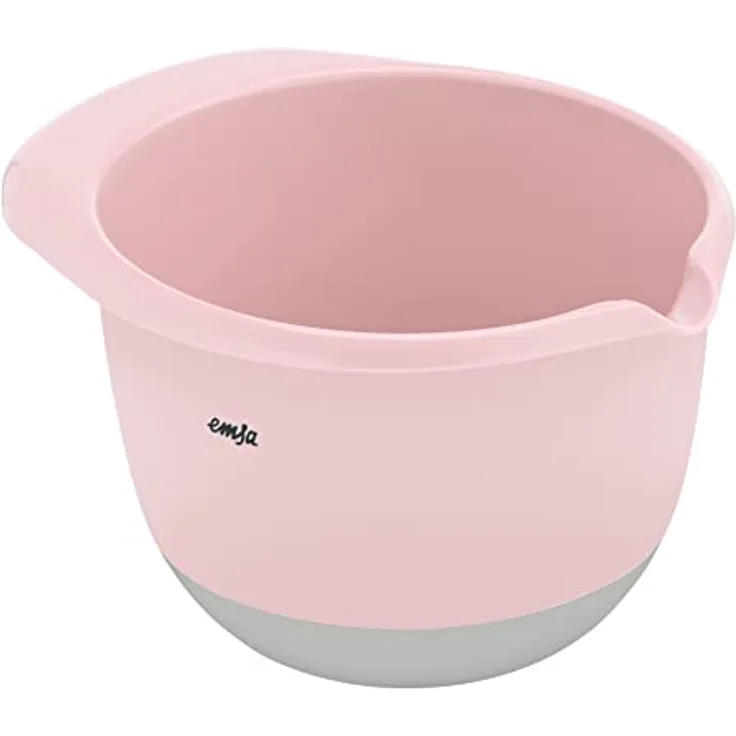 Emsa K32414 Prep&Bake Kunststoff-Rührschüssel 1,4 L | rutschfester Boden | perfekte Stabilität beim Mischen | integrierte Ausgießlippe für präzises, sauberes Ausgießen | spülmaschinenfest | Rosa/Grau
