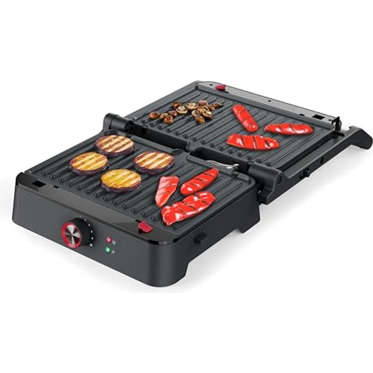 Princess Kontaktgrill 117502, 180° Öffnung, abnehmbare Platten, verstellbarer Thermostat, Fettauffangsystem, PFAS-frei, Edelstahlgehäuse, 1500 W, 27,5 x 18 cm Grillfläche – Bild 2