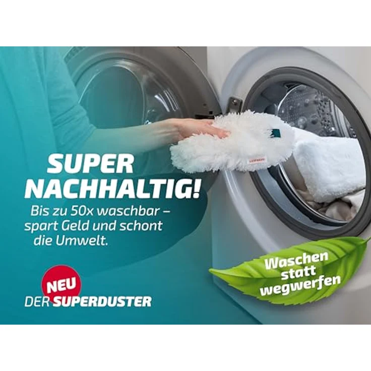 Leifheit SUPERDUSTER Staubwischer Staubbezug, 2er-Set, waschbar, langlebig, starke Reinigung und Staubbindung – Bild 4