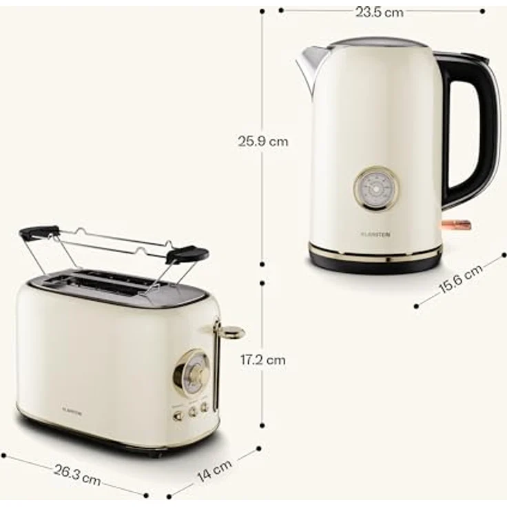 Klarstein Victoria Toaster Wasserkocher Set, Retro Design mit 2 Scheiben Toaster, 7 Bräunungsstufen, Brötchenaufsatz und 1,7L Wasserkocher mit Kalkfilter, Cream – Bild 7