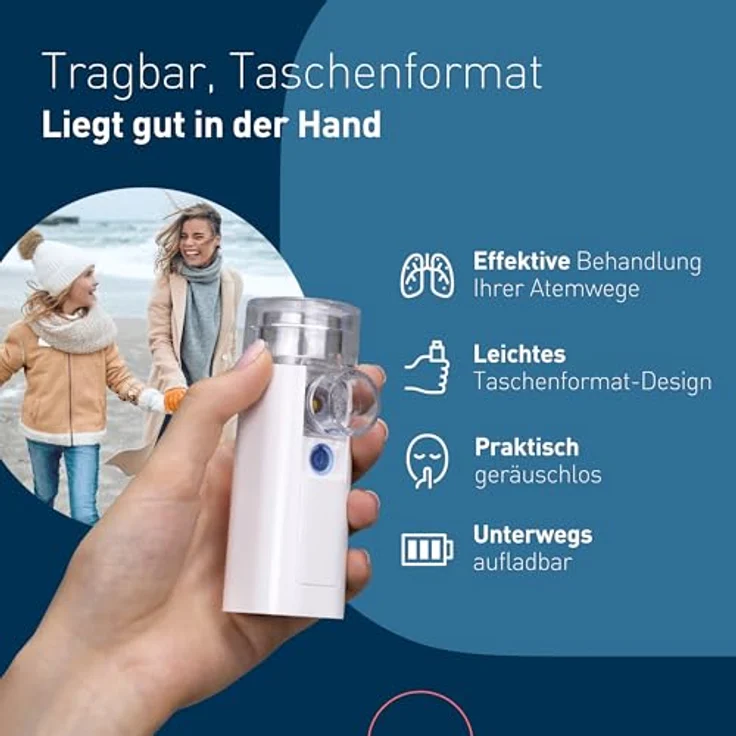 OMRON mini Air 360+ | Tragbares geräuschloses Inhalationsgerät für Erwachsene & Kinder | Linderung von Husten & Erkältung | Inkl. 2 Masken+Mundstück | Micro-USB-Ladefunktion – Bild 3