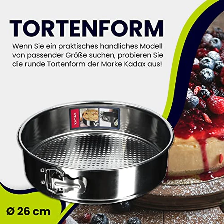 KADAX Tortenform, Ø 21,5cm-30cm, runde Springform aus verzinktem Blech mit Antihaftschicht, auslaufsicher und flachem Boden, Silber (∅ 26cm) – Bild 2