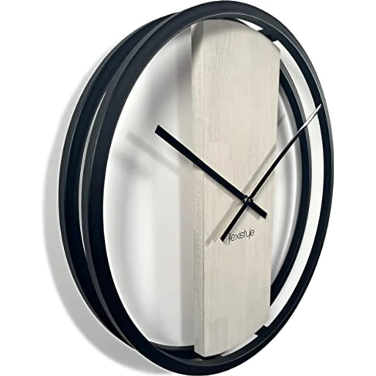 Wanduhr groß ohne tickgeräusche LOFT OVAL Metall schwarz 3D XXL modern Holz Badezimmer Wohnzimmer (50cm Durchmesser gebleichte Eiche)