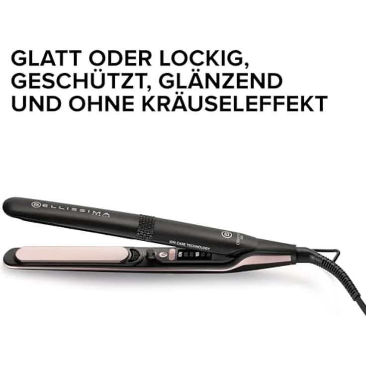 Bellissima Creativity Ion Glätteisen, glattes oder gewelltes Haar, Ionisator, Keramikbeschichtung + Diamantpartikel + Keratin, flexible Platten, 5 Temperaturen 150/230°C mit Memory-Funktion – Bild 2