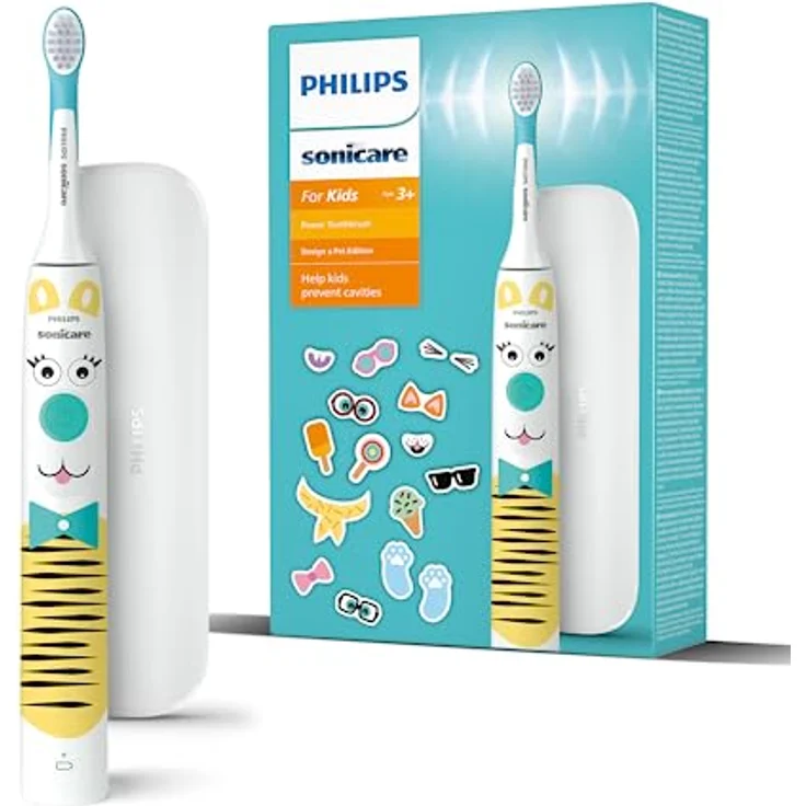Philips Sonicare For Kids elektrische Zahnbürste - Design a Pet Edition - mit besonderen Tieraufklebern für Kinder, schmales Reiseetui und USB-Ladegerät (Modell HX3603/01) – Bild 1