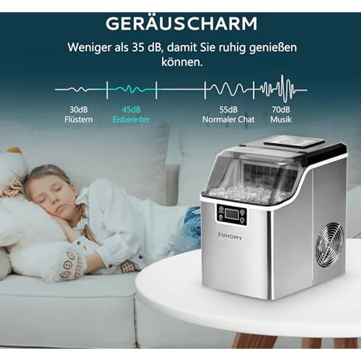 EUHOMY Edelstahl Eiswürfelmaschine, 24 kg Tagesleistung, 24 perfekte eiförmige Eiswürfel in 13 Minuten, selbstreinigend – Bild 7