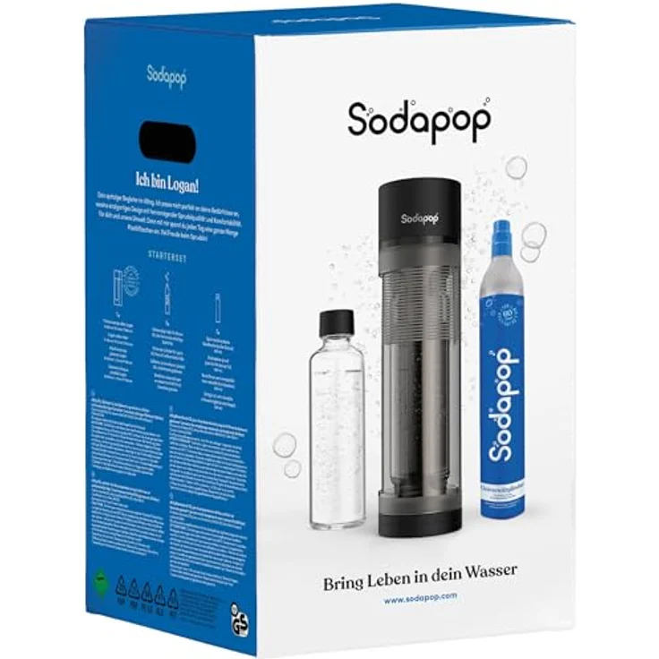 Sodapop Wassersprudler Logan matt schwarz, 850ml mit spülmaschinenfester Glasflasche und integriertem Berstschutz – Bild 5