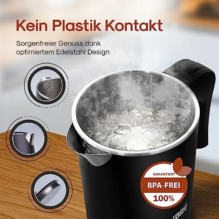 LEBENLANG Reise Wasserkocher Edelstahl Klein 0 5 Liter & BPA-Frei - Reisewasserkocher 600W Energiesparend Energieeffizienz - Mini Camping Kettle Schwarz 0.5 0,5 l – Bild 3