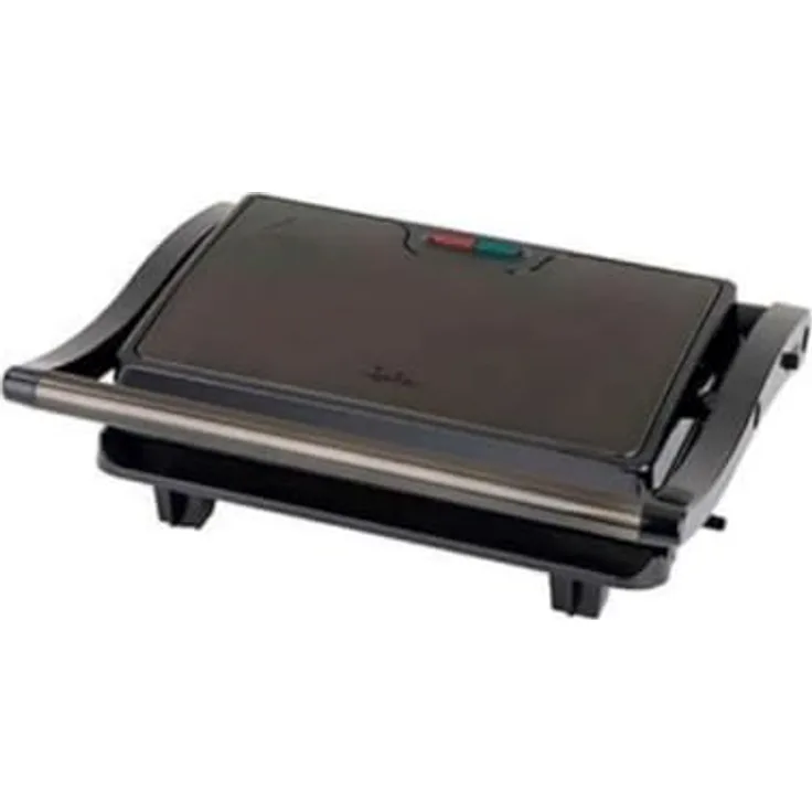Jata JEGR1106 Elektrischer Grill, 750 W, glatte Antihaft-Platten 22,5 x 14,6 cm, Kippdeckel oben, Öffnung 180°, schwarz