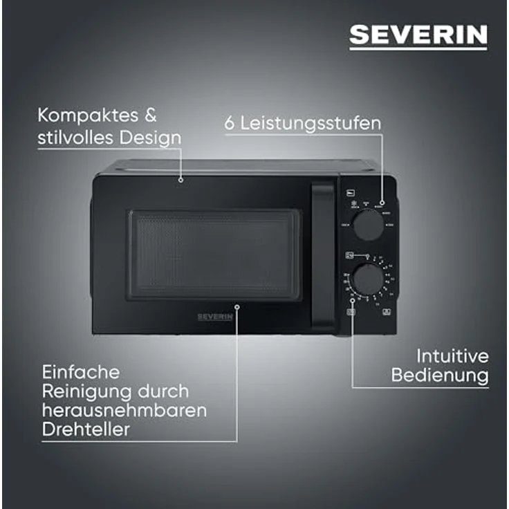 SEVERIN Mikrowelle Solo MW 9180, 19L Füllvolumen, 6 Leistungsstufen, praktische Auftau-Funktion, zeitloses Design – Bild 2