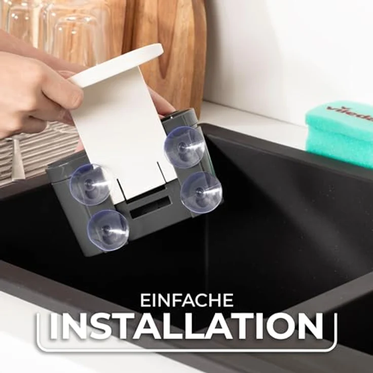 Vileda Spülbeckenhalter mit Saugnapf, Zubehöraufbewahrungsständer aus robustem Kunststoff, platzsparend und modern – Bild 4