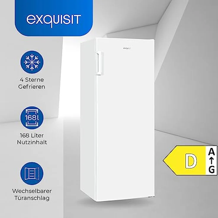 Exquisit Gefrierschrank GS230-H-040D weiss | 168 l Nutzinhalt | 4* Gefrieren | Wechselbarer Türanschlag | 55cm Breite – Bild 2
