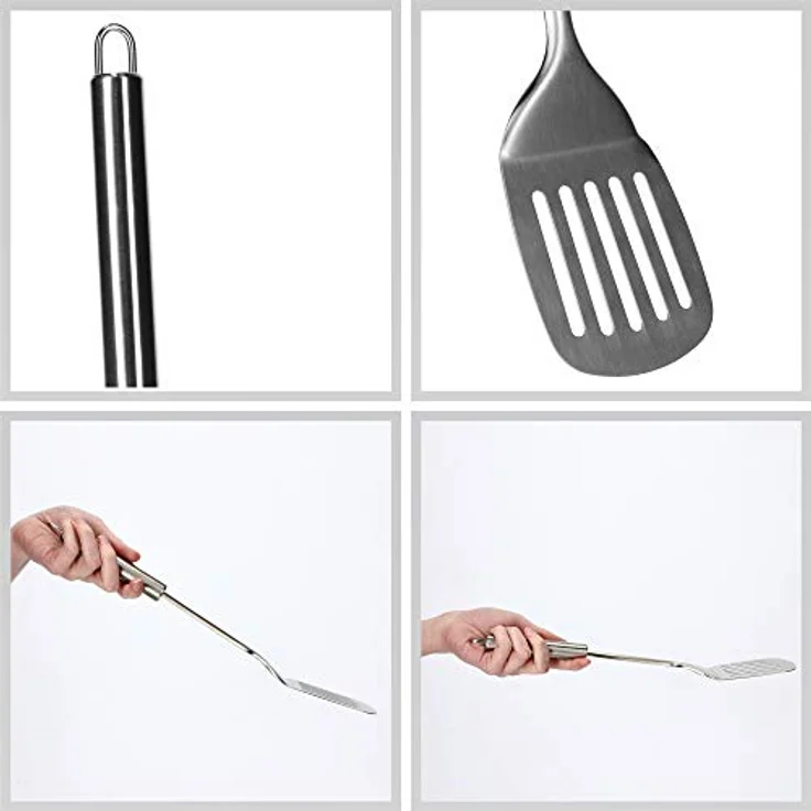 KADAX Pfannenwender Edelstahl, 35 cm, ergonomischer Griff, Schlitzwender für Fleisch, Fisch und Eier, mit Aufhängeöse – Bild 2