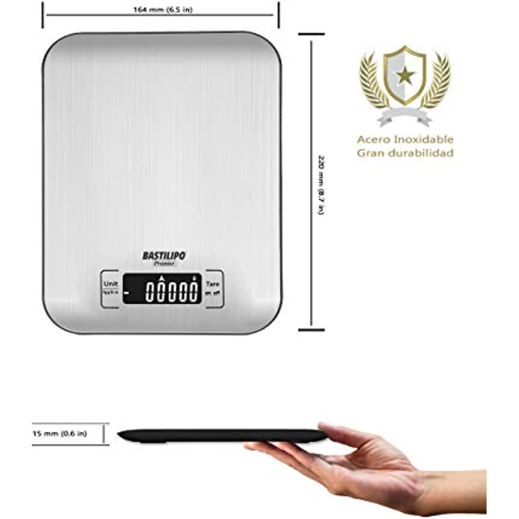 Bastilipo SCA5K-INOX Digitale Küchenwaage CA5K-INOX Edelstahl – Bild 5