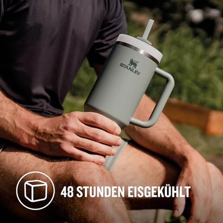 STANLEY Quencher H2.0 FlowState Trinkflasche mit Strohhalm 1.18L - Thermobecher Kühlt 11 Stunden - 48 Stunden Eisgekühlt Spülmaschinenfest - BPA Frei - Kaffeebecher To Go in Shale – Bild 4