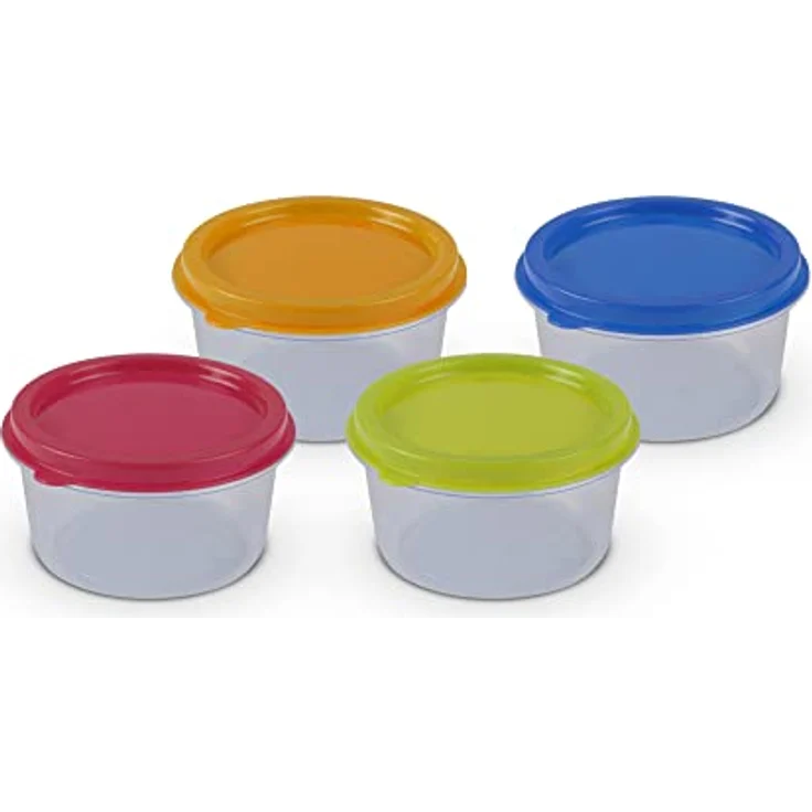 Bestlivings Vorratsdose mit farbigen Deckel, 12-tlg. Kunststoff Aufbewahrungsdosen 50ml, Ø6cm x 3,5cm, luftdicht und stapelbar – Bild 2