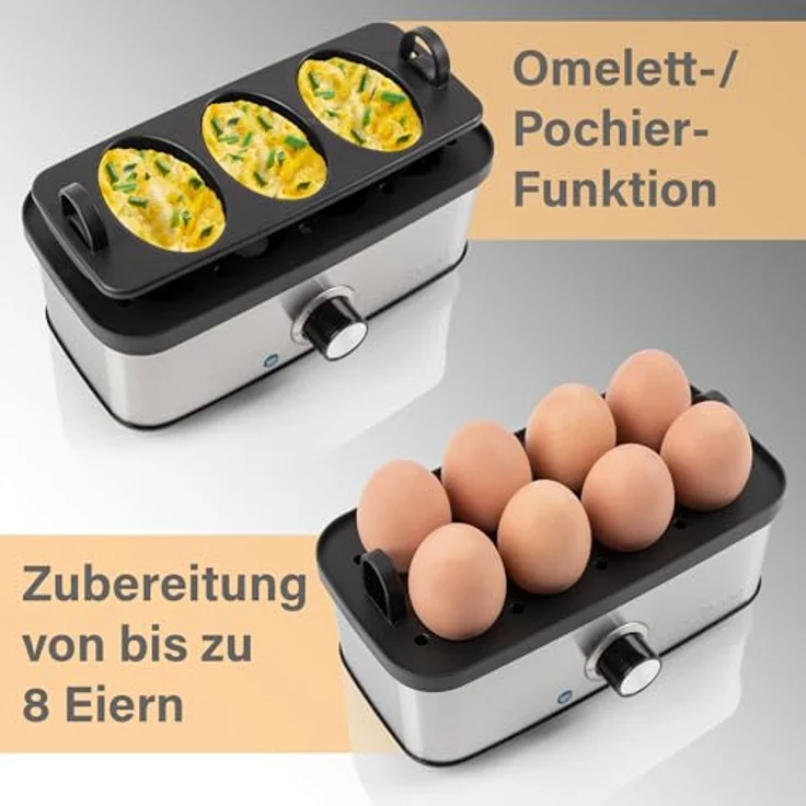 ProfiCook® Eierkocher für bis zu 8 Eier | Egg Cooker mit Omelett-/Pochier-Funktion | Egg Boiler mit Ei-Halter & Messbecher mit Ei-Picker | Eierkocher 8 Eier mit Kontrollleuchte & Summer | PC-EK 1275 – Bild 3