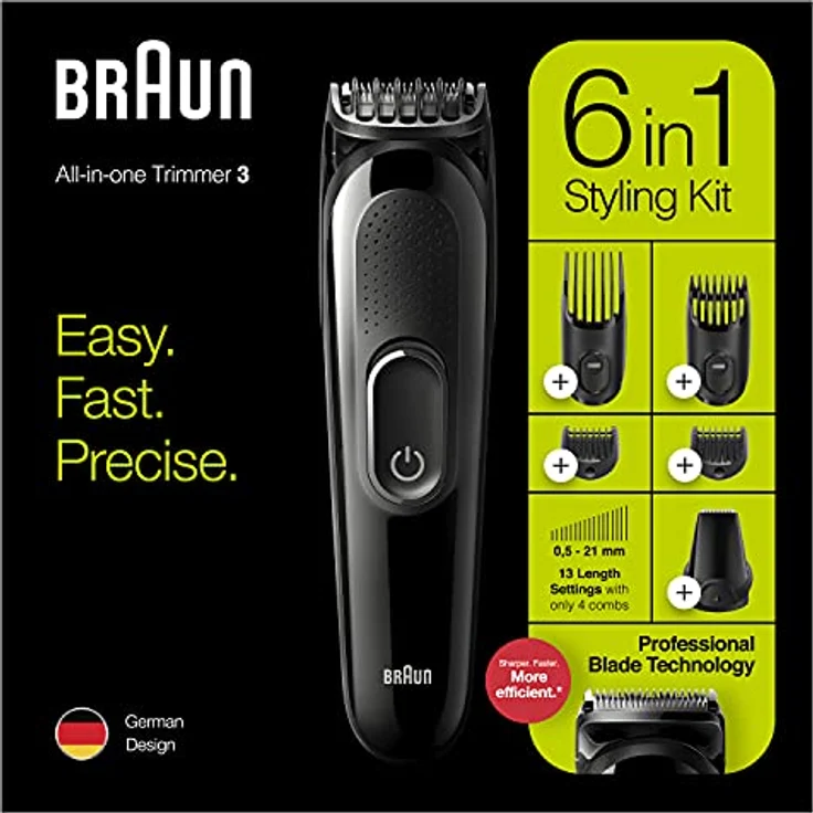 Braun 6-in-1 Bartschneider, mit Haar- und Nasentrimmer, für Bart-, Gesichts- und Haarschneidemaschine mit lebenslangen scharfen Klingen, 5 Aufsätze, Geschenke für Männer, MGK3235, schwarzer Rasierer – Bild 3