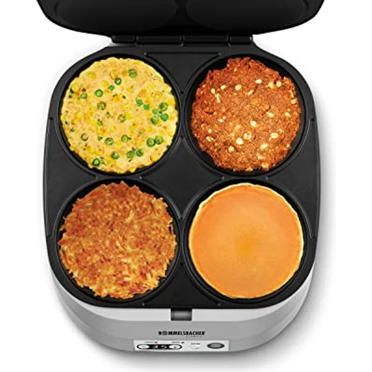 Rommelsbacher PC 1800 Pam Pancake, Crêpes-Maker, 1800 Watt, für 4 Waffeln, LED-Display, 4 Backmulden à 13,5 cm Ø, silber – Bild 3