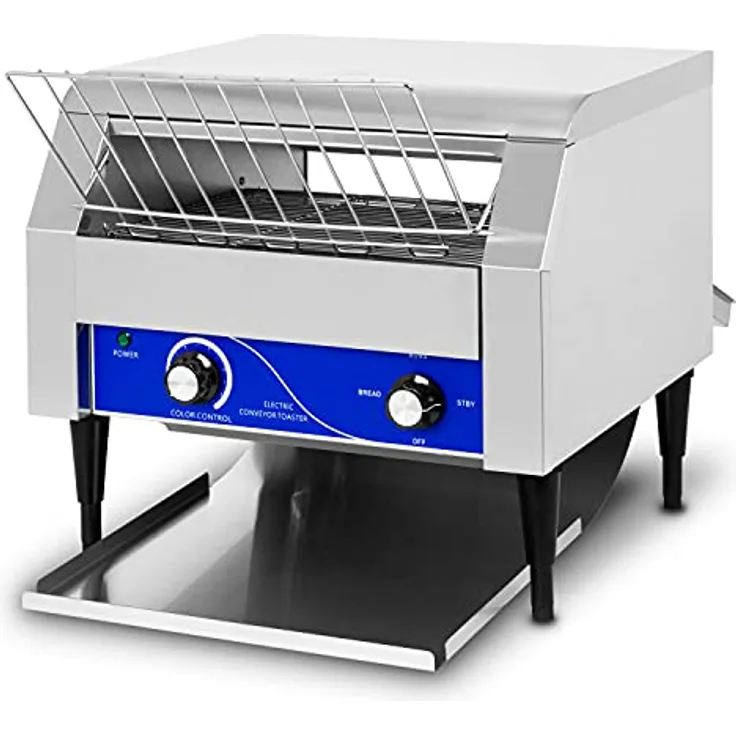 vertes Durchlauftoaster Toaster mit Laufband aus Edelstahl (2640W, 230V, Gastro Profi für Toast und Burger Buns, 7 Geschwindigkeitsstufen, 2 Modi) in zeitlosem Edelstahl-Design