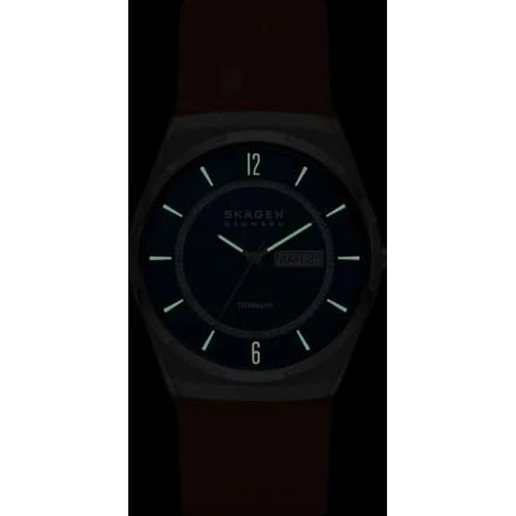 Skagen Herrenuhr Melbye Titanium Quarz/3 Zeiger Uhrwerk Day-Date 40 mm Gehäusegröße mit Lederarmband SKW6906 – Bild 5
