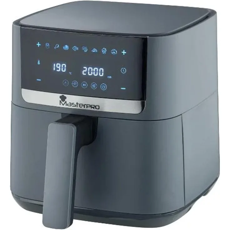 Masterpro Heißluftfritteuse Air Fryer BGMP-9486, 1350 Watt, 4 L, 200°C, grau, digitale Touchscreen-Bedienung, 8 voreingestellte Programme