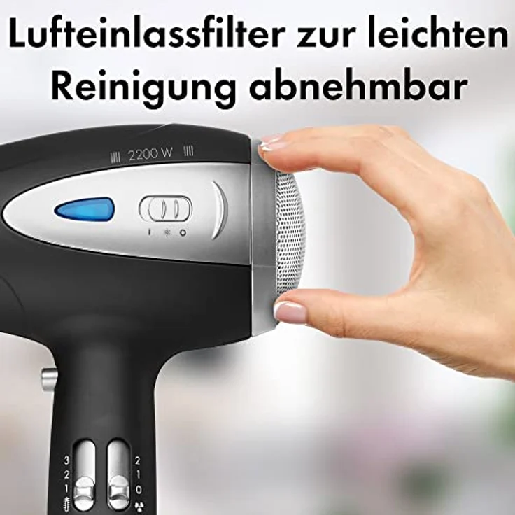 ProfiCare® Haartrockner mit Ionisierungsfunktion 2200W | extra leichter Reiseföhn 3 Leistungsstufen und 2 Gebläsestufen | Haarföhn inkl. Cool-Shot | Föhn mit Diffusor & Formdüse | PC HTD 3113 schwarz – Bild 5