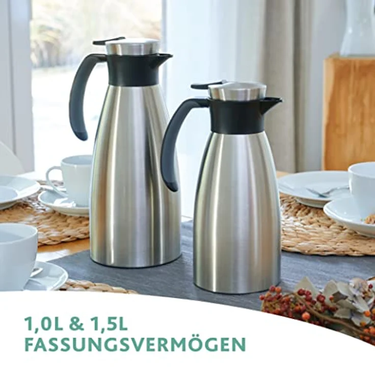 Emsa 514501 Isolierkanne, Edelstahl, 1.5 Liter, Quick Tip Verschluss, 100% dicht, Himbeer, Soft Grip – Bild 5
