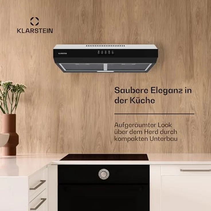 Klarstein Dunstabzugshaube 60cm, Abluft-Dunstabzugshaube mit Spülmaschinenfestem Filter aus Aluminium, Leise Abzugshaube Abluft, 200m³/h Luftstrom, Effiziente Wandhauben mit LEDs & Touch Controls – Bild 2