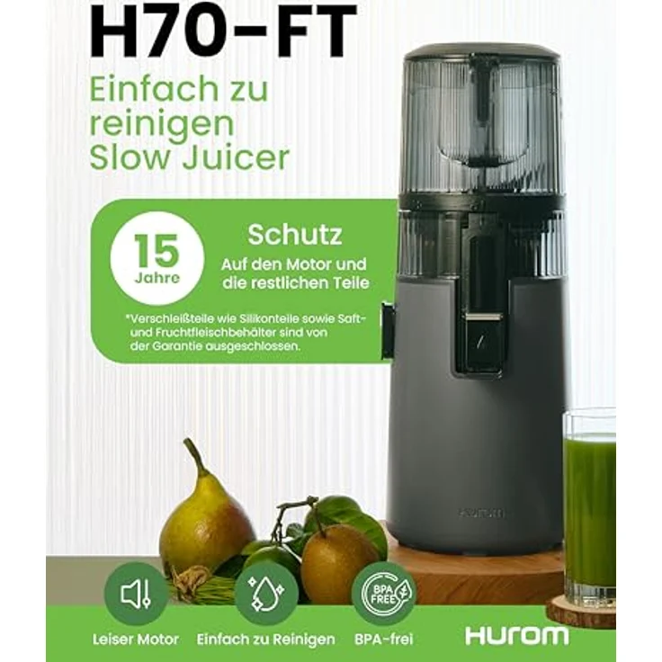 Hurom H70FT, Slow Juicer mit 1.8L Kapazität, automatischer Entsaftungsfunktion, BPA-frei, 150W, titangrau, 15 Jahre Garantie – Bild 3