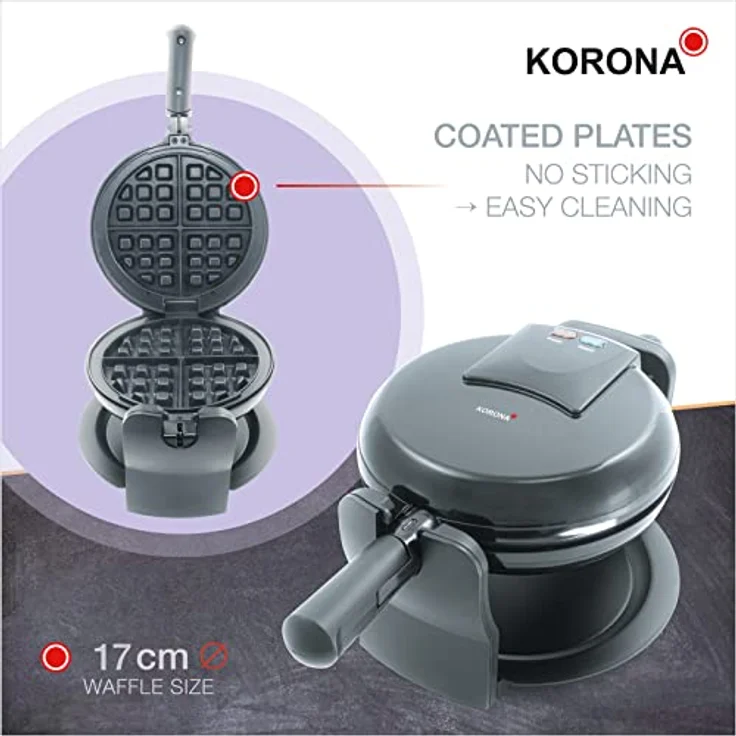 KORONA drehbarer Waffelautomat, Waffeleisen, belgische Waffeln, 1000W, Temperaturregler, schwarz – Bild 3