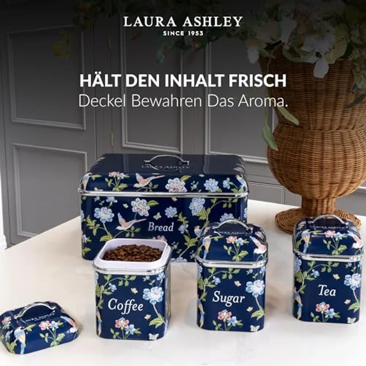VQ Laura Ashley Vorratsdosen Elveden Navy, 3er-Set aus luftdichtem Weißblech für Tee, Kaffee und Zucker – Bild 4