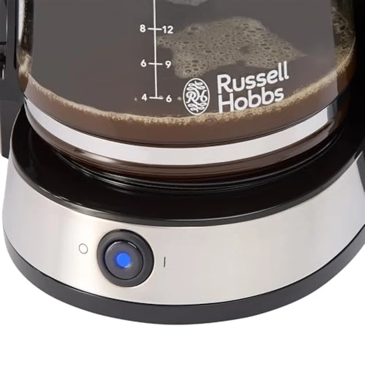 Russell Hobbs Heaton 27400-56 Kaffeemaschine (Filterkaffeemaschine, 1,25l Glaskanne, 10 Tassen, 40 min. Warmhaltefunktion, Tropf-Stopp, gebürsteter Edelstahl, blaue Beleuchtung) – Bild 3