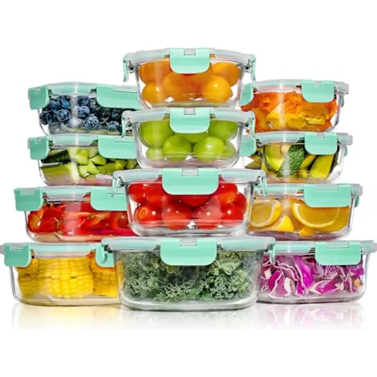 YASHE 12-teiliges Glasbehälter-Set, stapelbar & luftdicht, ideal für Meal Prep, aus Borosilikatglas, BPA-frei, grün