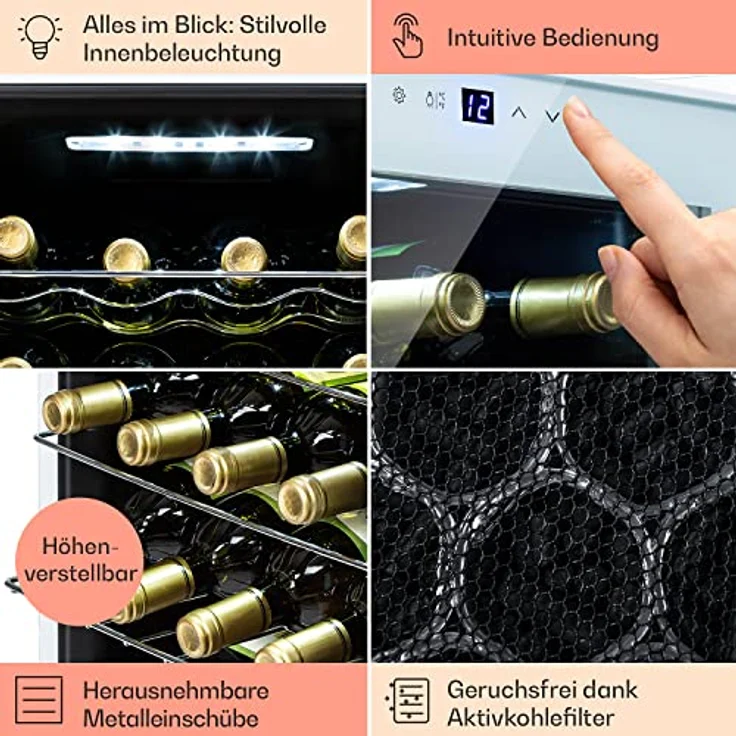 Klarstein Shiraz 16 Quartz Weinkühlschrank, freistehend, Quartz, 16 Flaschen, Touch-Bedienfeld, 5-18 °C, Energieklasse G – Bild 6